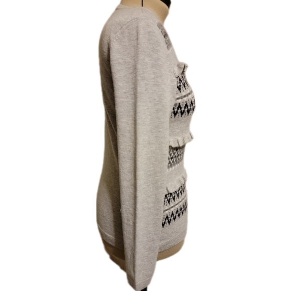 🔖🎄👉Talbots Fair Isle Wool Sweater Sz M Gray Ruffle detail - Picture 2 of 7